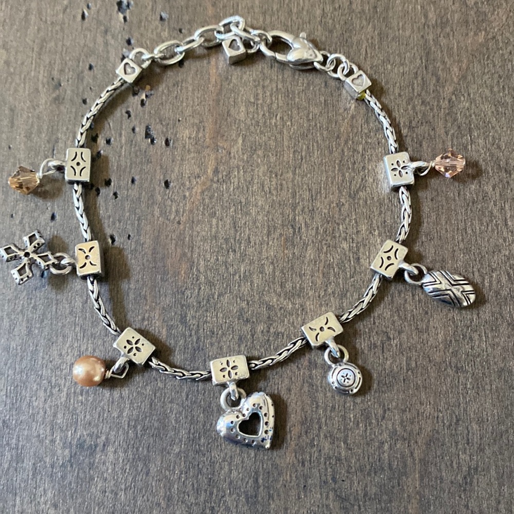 Brighton charm bracelet with peach pearls and crystals